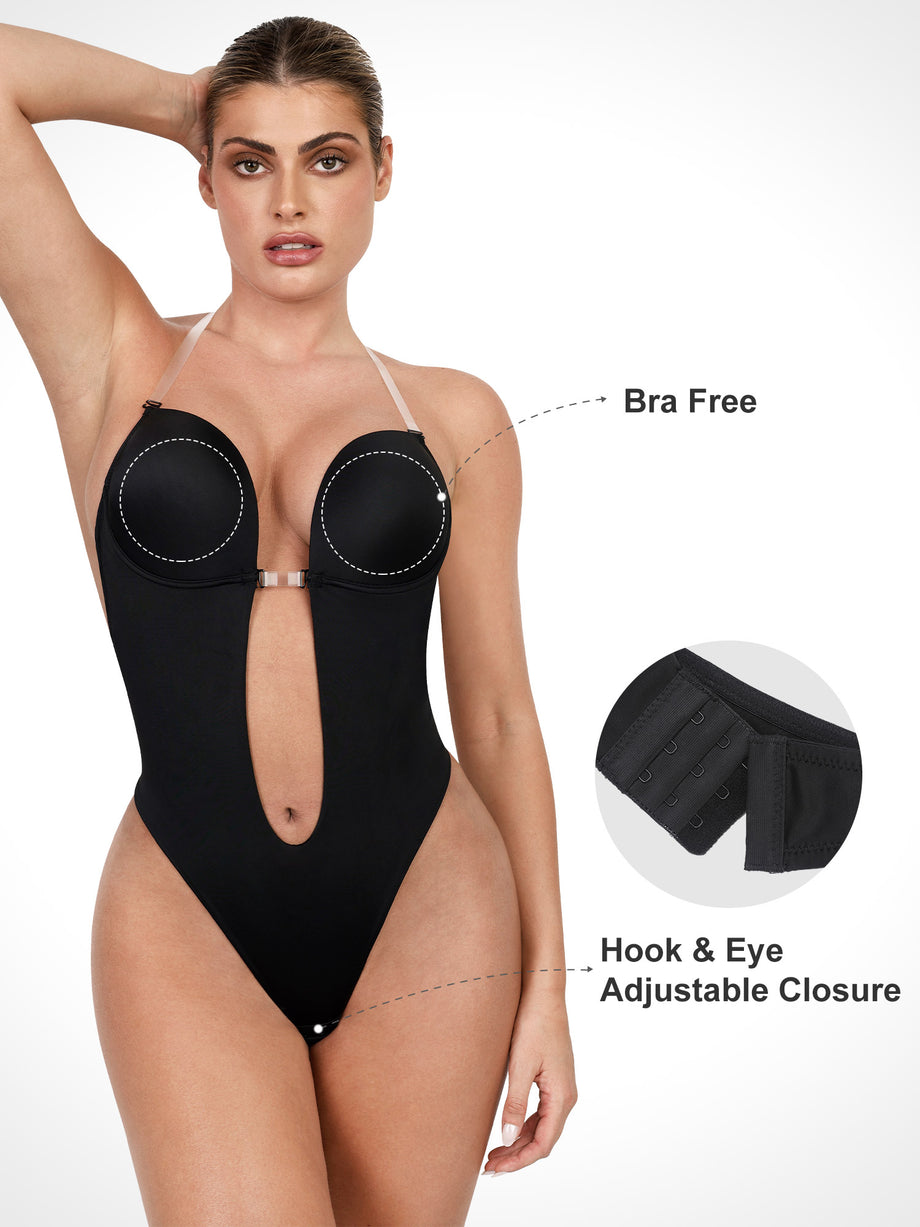 Women's Adhesive Invisible Bra Backless Thong Bodysuit Strapless