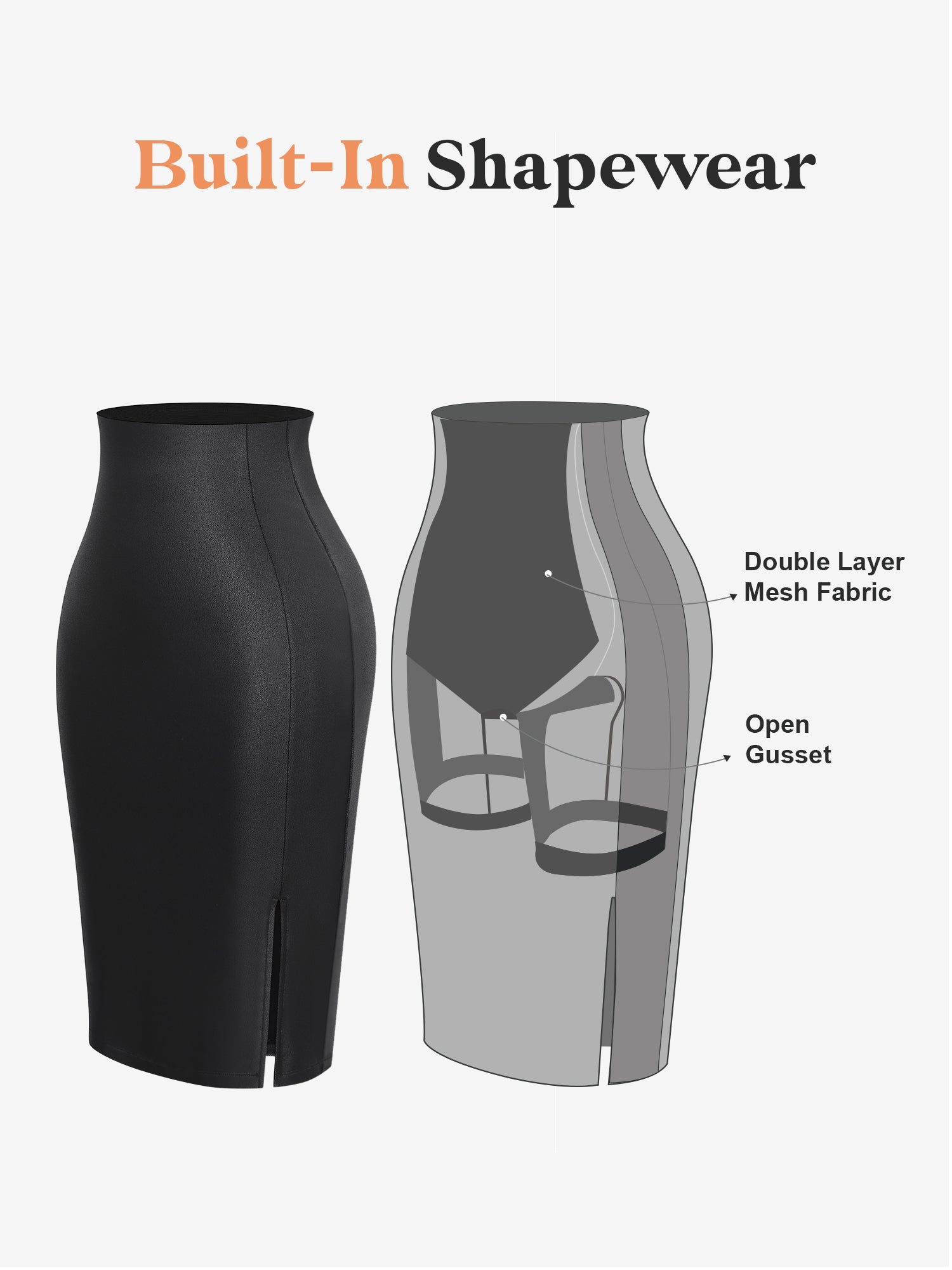 Popilush Built-In Shapewear Faux Leather Black Skirt Size Large
