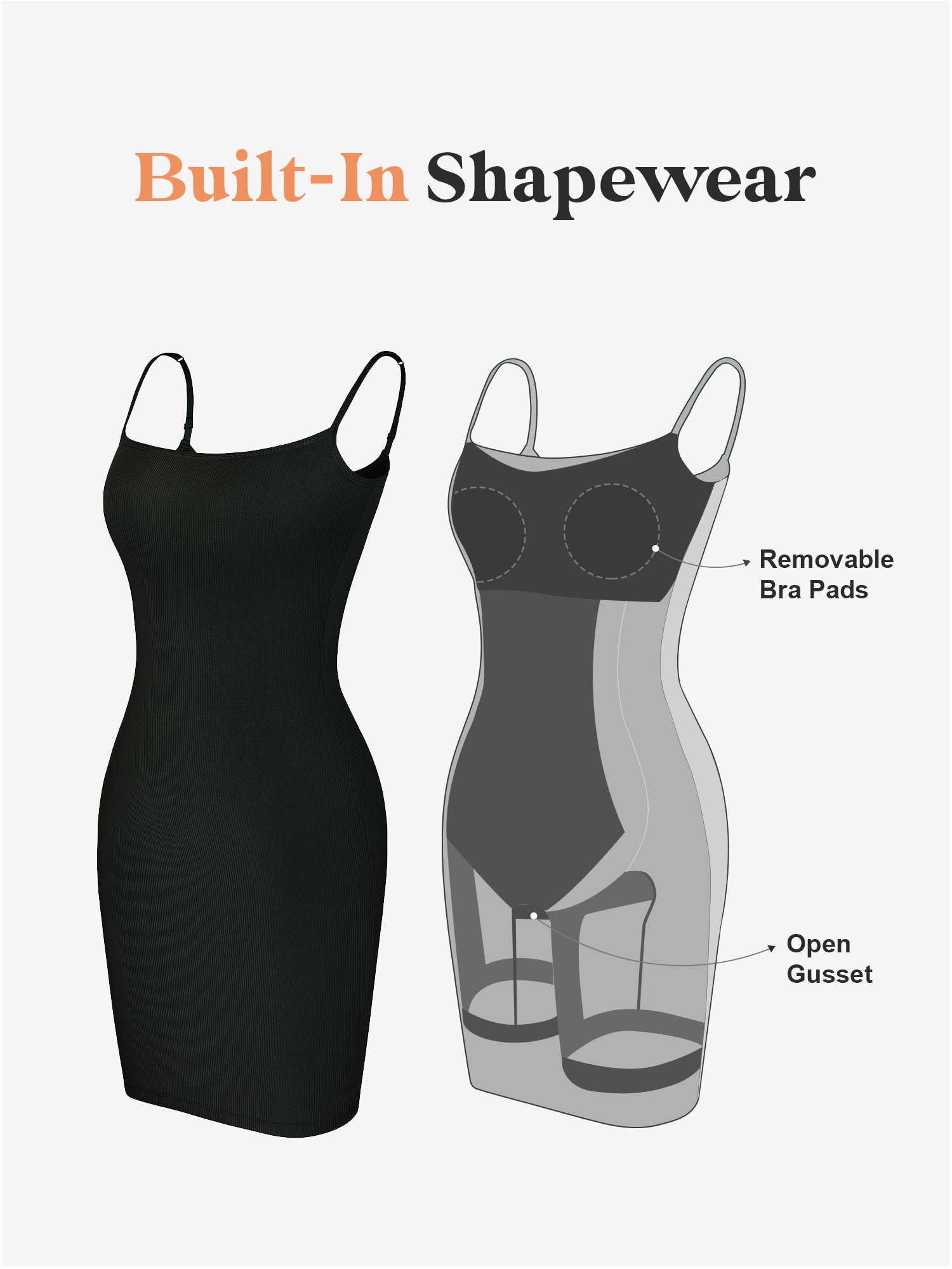 Popilush Shaper Dress Built in Shapewear Bra Bodysuit for Women Mini Backless  Slip Spaghetti Strap Dresses Black - ShopStyle