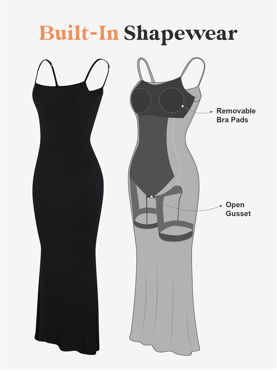Popilush Shaper Dress Bodycon Slip Maxi Dress Built in Shapewear Bra 8 in 1  Women Sleeveless Casual Summer Dresses