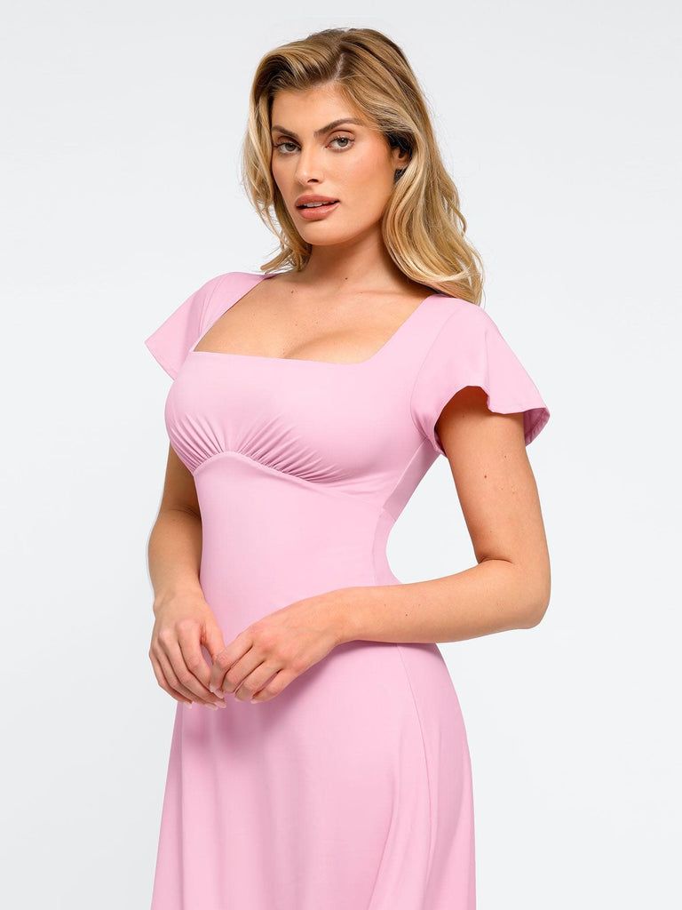 Popilush? Casual Daily Dress Built-In Shapewear A-Line Square Neck Midi Dress