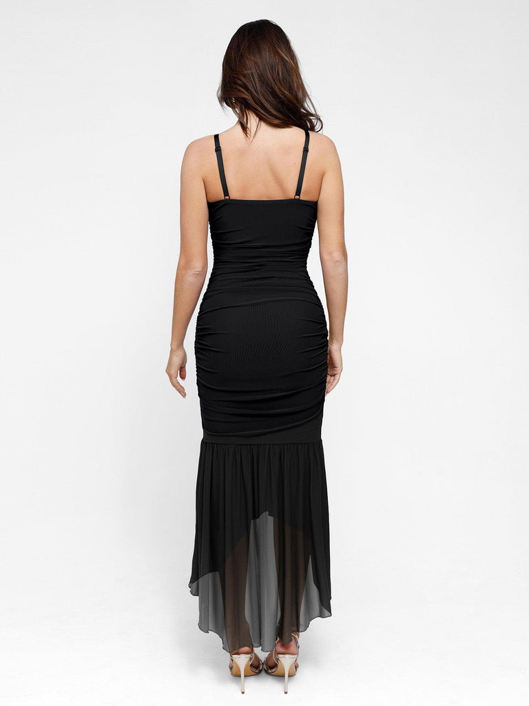 Popilush? Bodycon Shaping Slip Dress Summer Built-In Shapewear Ruched Sheer Mesh Maxi Dress