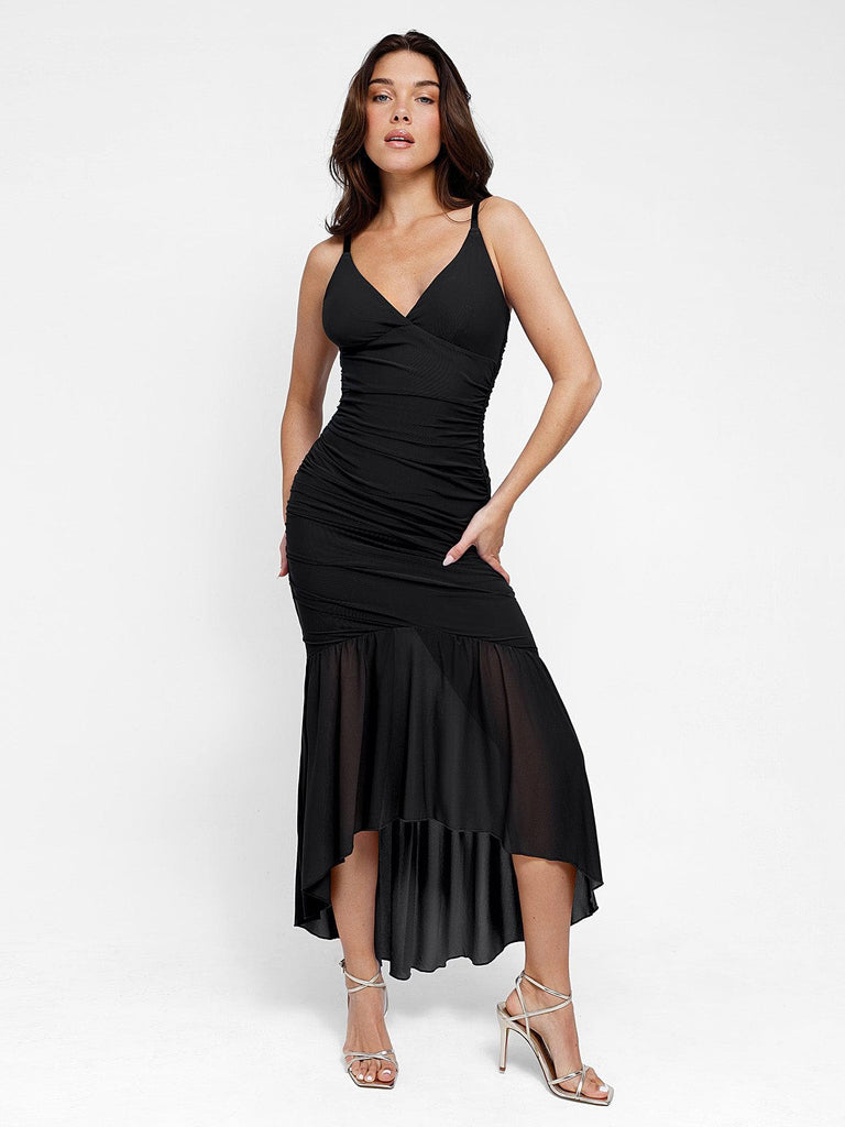 Popilush? Bodycon Shaping Slip Dress Summer Built-In Shapewear Ruched Sheer Mesh Maxi Dress