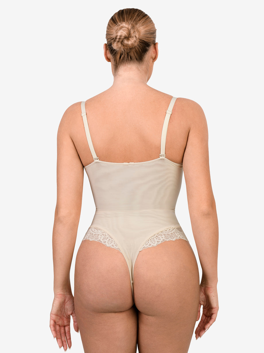 Sexy Lace Thong Bodysuit For Women Tummy Control Shapewear V-neck