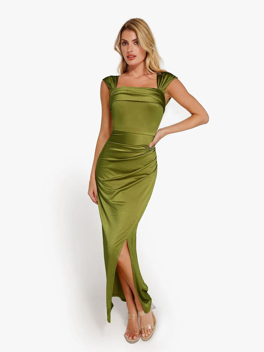 Shapewear Off Shoulder Shine Ruched Sculpting Maxi Dress – Popilush CA