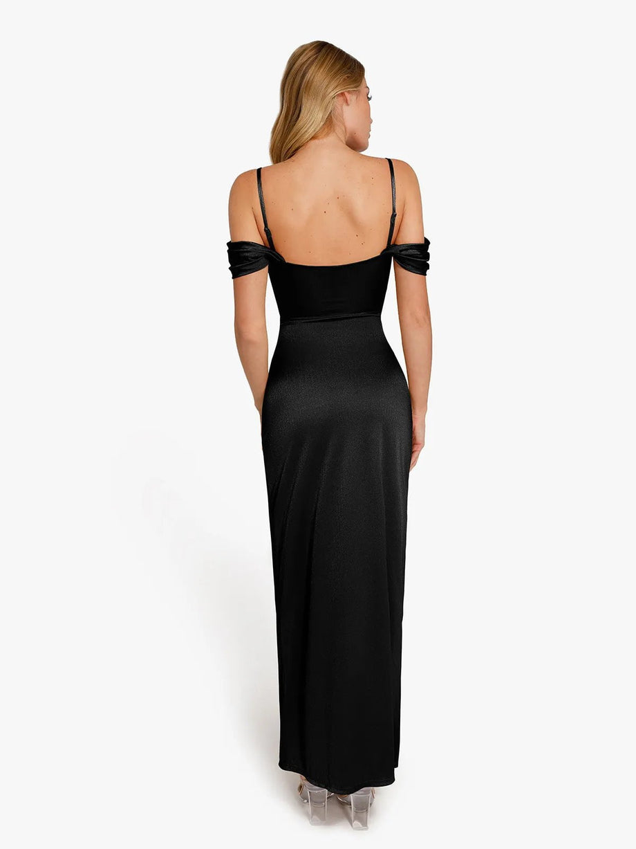 Shapewear Off Shoulder Shine Ruched Sculpting Maxi Dress – Popilush CA