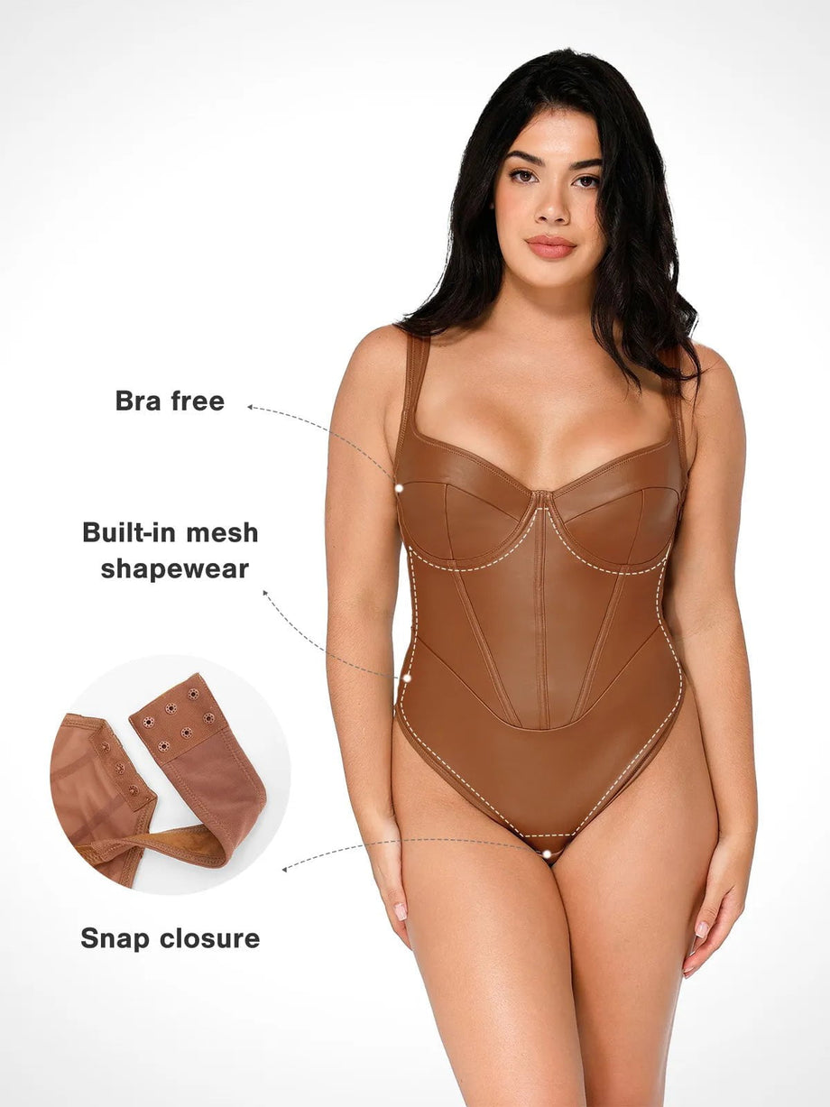Shapewear Faux Leather Hourglass Corset Bodysuit – Popilush CA