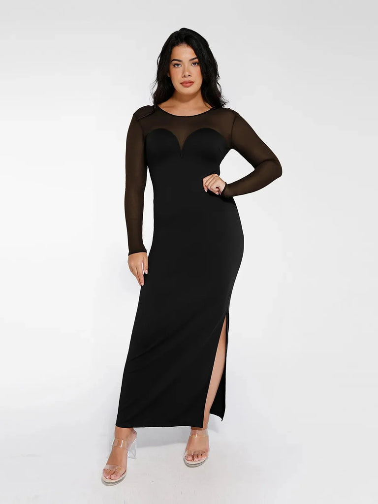 Popilush? Formal Bodycon Party Cocktail Backless Gown Winter Black / L The Shapewear Dress Long Sleeve Sheer Mesh Maxi