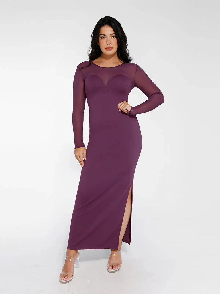 Popilush? Formal Bodycon Party Cocktail Backless Gown Winter Purple / L The Shapewear Dress Long Sleeve Sheer Mesh Maxi