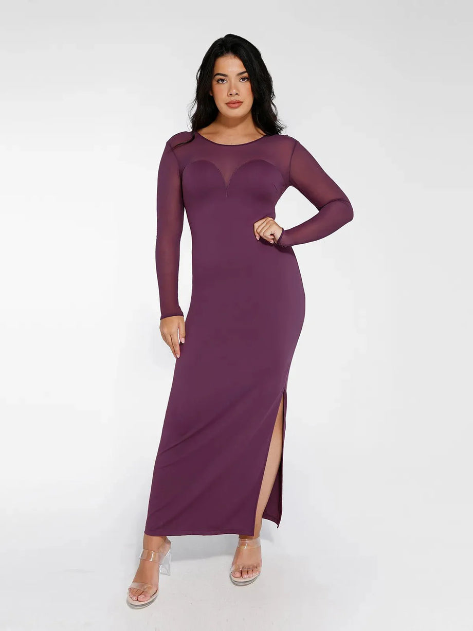 The Shapewear Dress Long Sleeve Sheer Mesh Maxi  Popilush CA