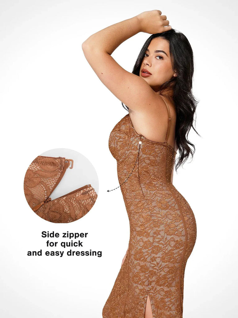 Popilush? Formal Bodycon Party Summer Cocktail Gown The Shapewear Dress V-Neck Slip Lace Midi