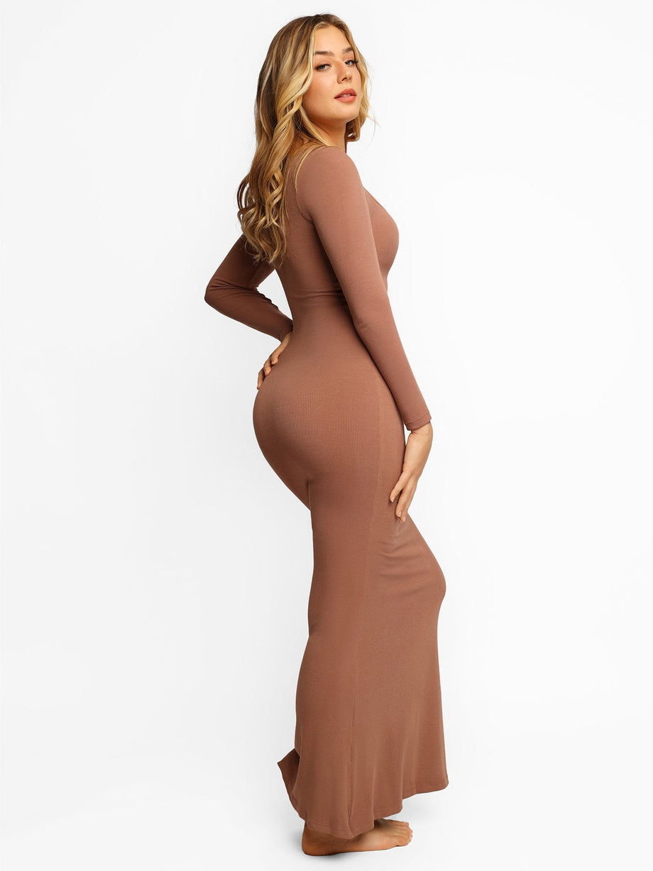 Built-In Shapewear Long Sleeve Maxi Lounge Dress | Popilush Dress Popilush CA Built-In Shapewear Long Sleeve Maxi Lounge Dress | Popilush Dress Popilush CA