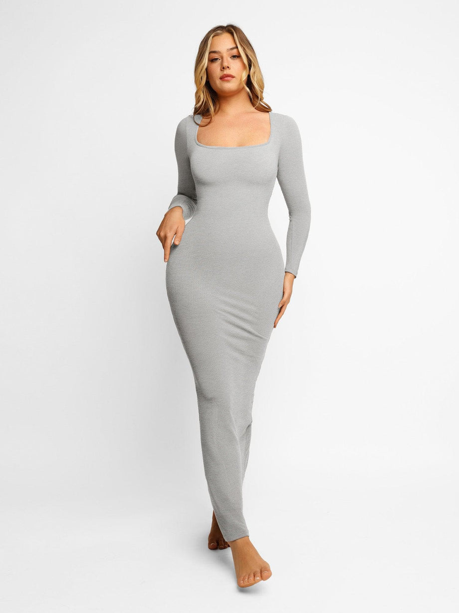 long sleeve grey bodycon dress boohoo Women's Square Neck Modal Long Sleeve Bodycon Dress - Grey