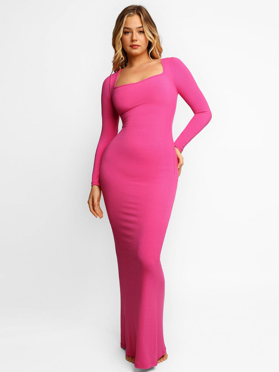 Pink Plus Size Long Corset Dress with Sleeves
