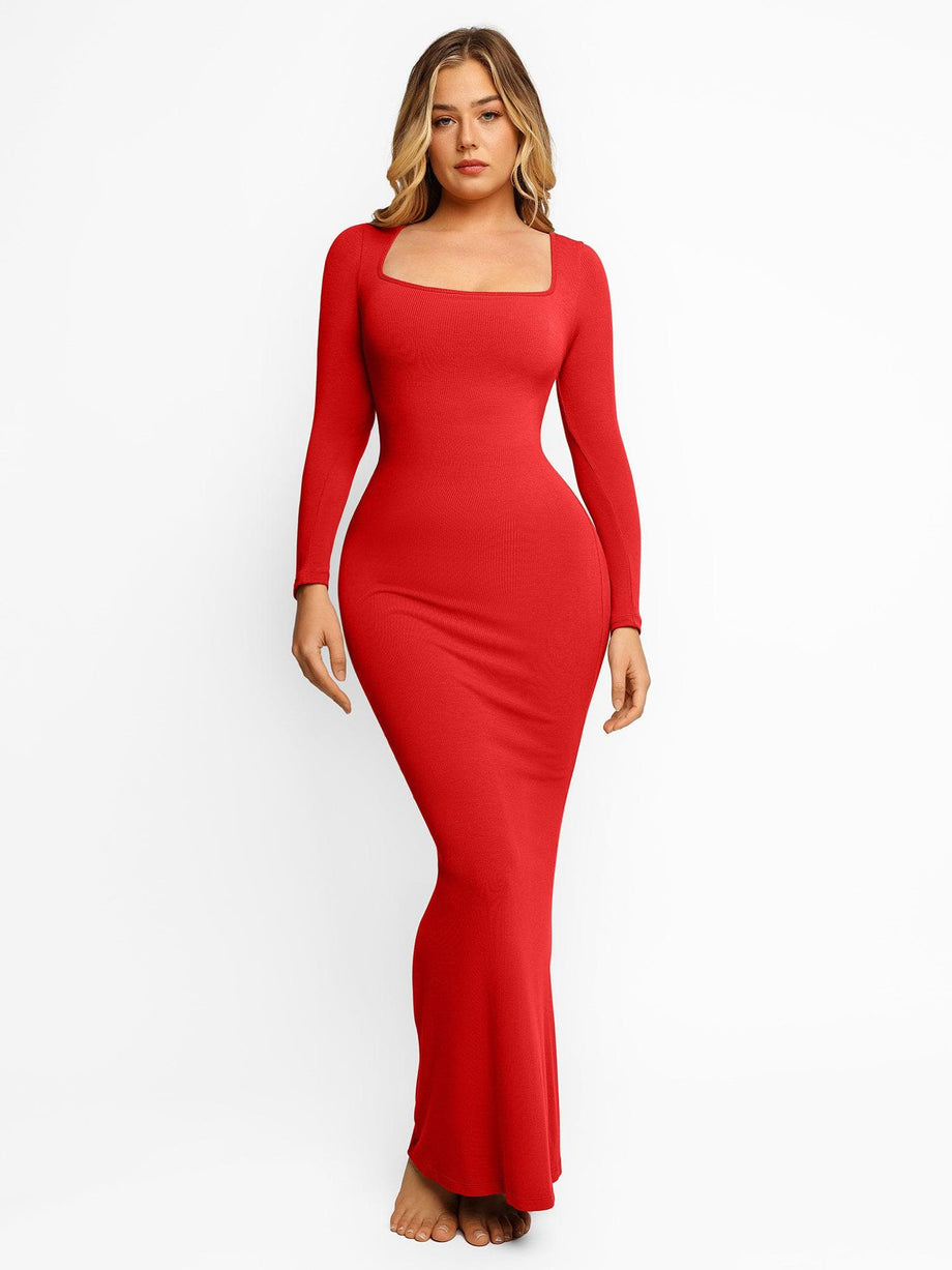 Women's Built in Shapewear Bra Dress Plus Size Long Sleeve Square Neck  Bodycon Maxi Long Dress, #01a-hot Pink, 3X-Large : : Clothing,  Shoes & Accessories