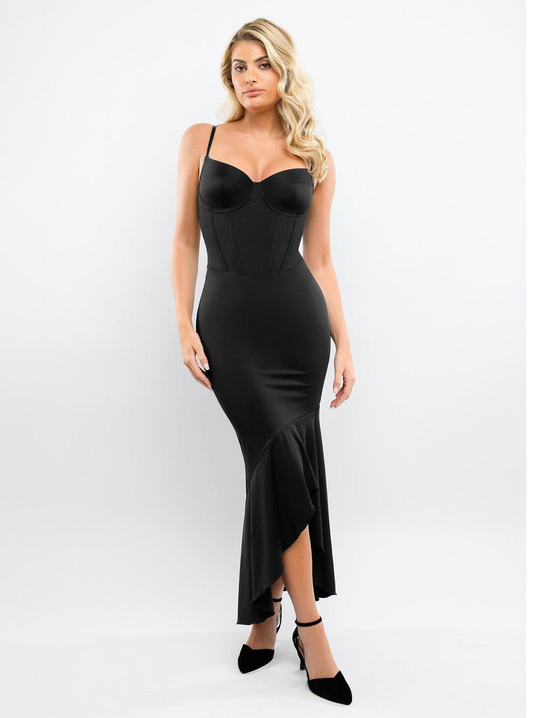 Popilush? Formal Bodycon Party Summer Dress Maxi Dress / Black / XS Built-in Shapewear Corset Style Mermaid Hem Slip Maxi Dress