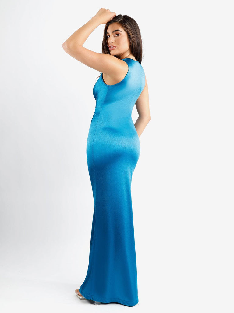 Popilush? Built-In Shapewear Deep V-Neck Twisted Shine Maxi Dress