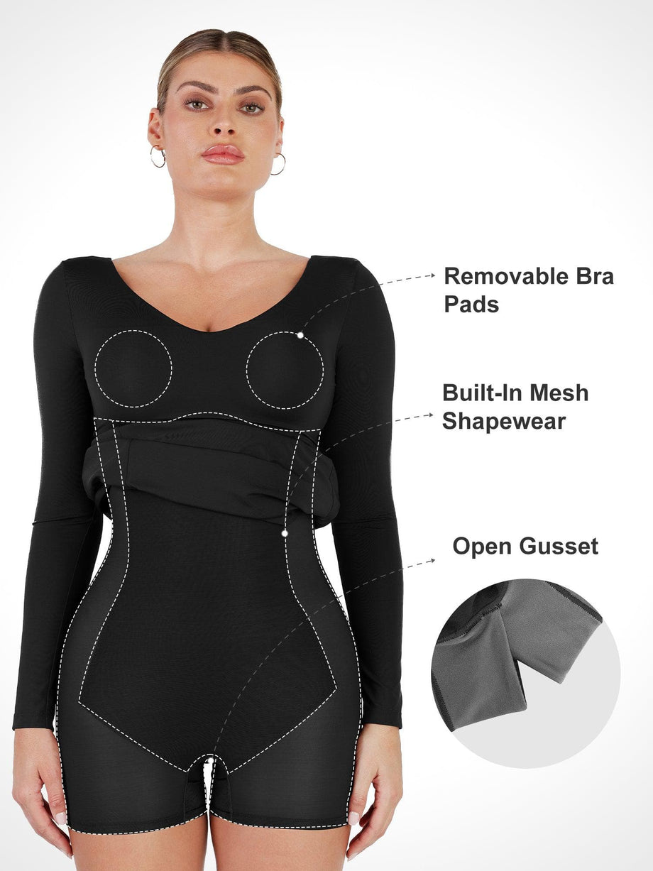 Popilush Maxi Shapewear Dress Built in Bra Bodysuit for Women 8 in 1 Long  Sleeve Dresses with Shaper Black at  Women's Clothing store