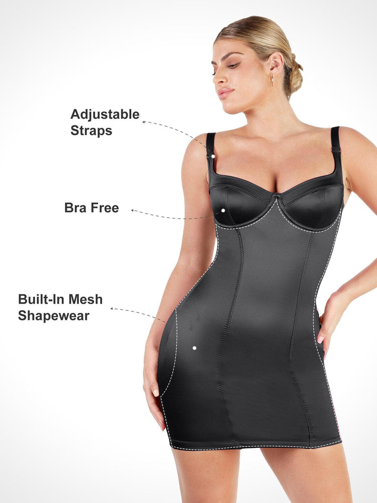 Popilush? Bodycon Summer Dress Tummy Control Built-In Shapewear Metallic Shiny Bustier Mini Dress