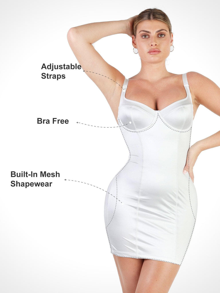 Popilush? Bodycon Summer Dress Tummy Control Built-In Shapewear Metallic Shiny Bustier Mini Dress