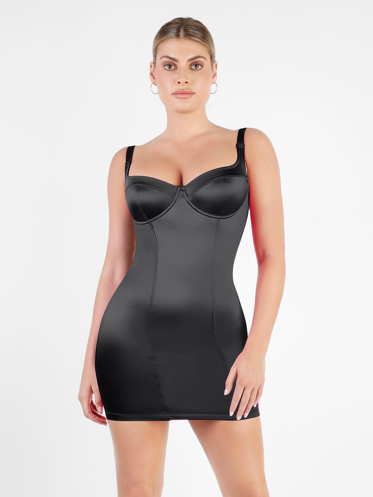 Popilush? Bodycon Summer Dress Tummy Control Black / S Built-In Shapewear Metallic Shiny Bustier Mini Dress