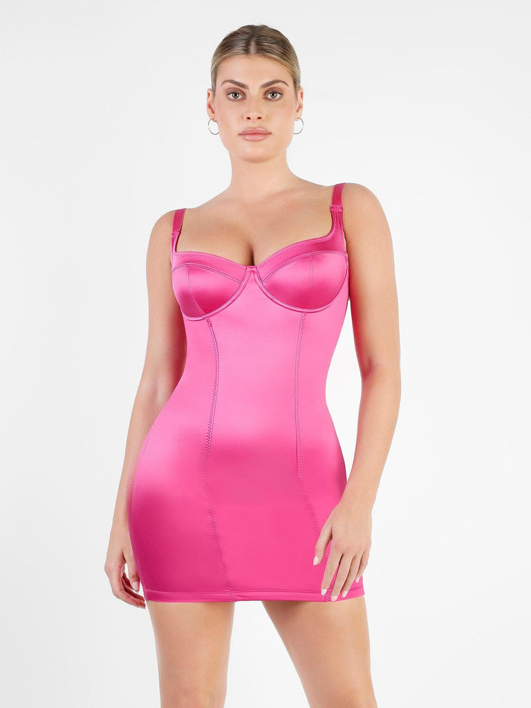 Popilush? Hot Pink / S Built-In Shapewear Metallic Shiny Bustier Mini Dress