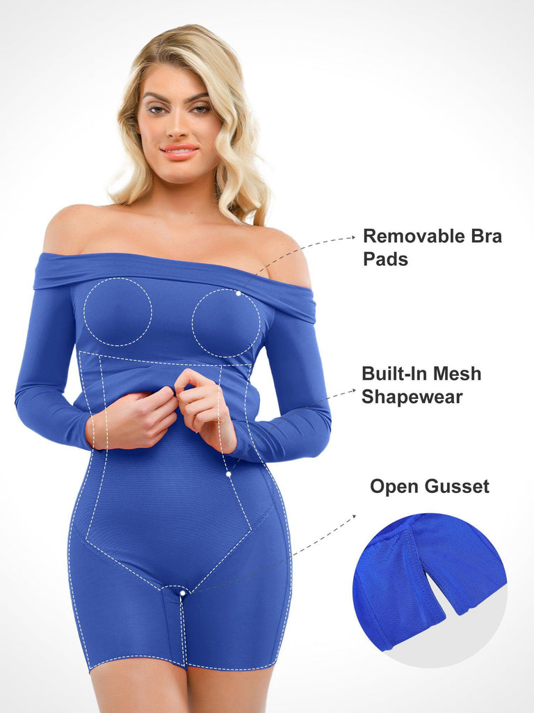 Popilush? Built-In Shapewear Off Shoulder Long Sleeve Midi Dress