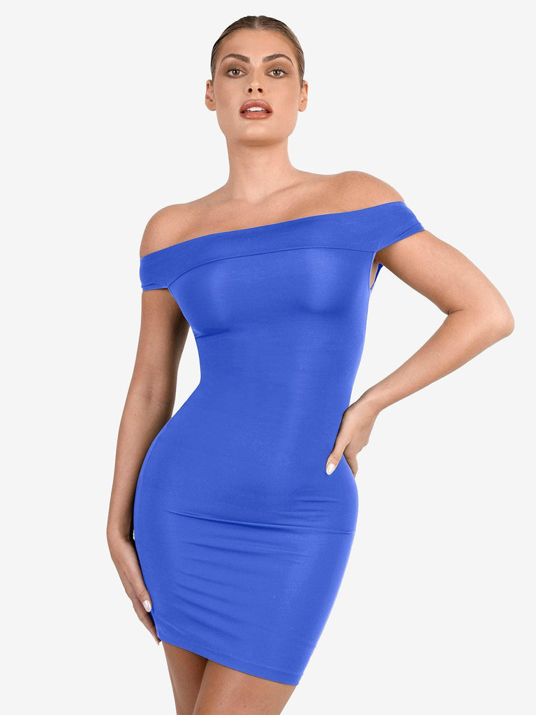 Popilush? Blue / S Built-In Shapewear Off Shoulder Mini Dress