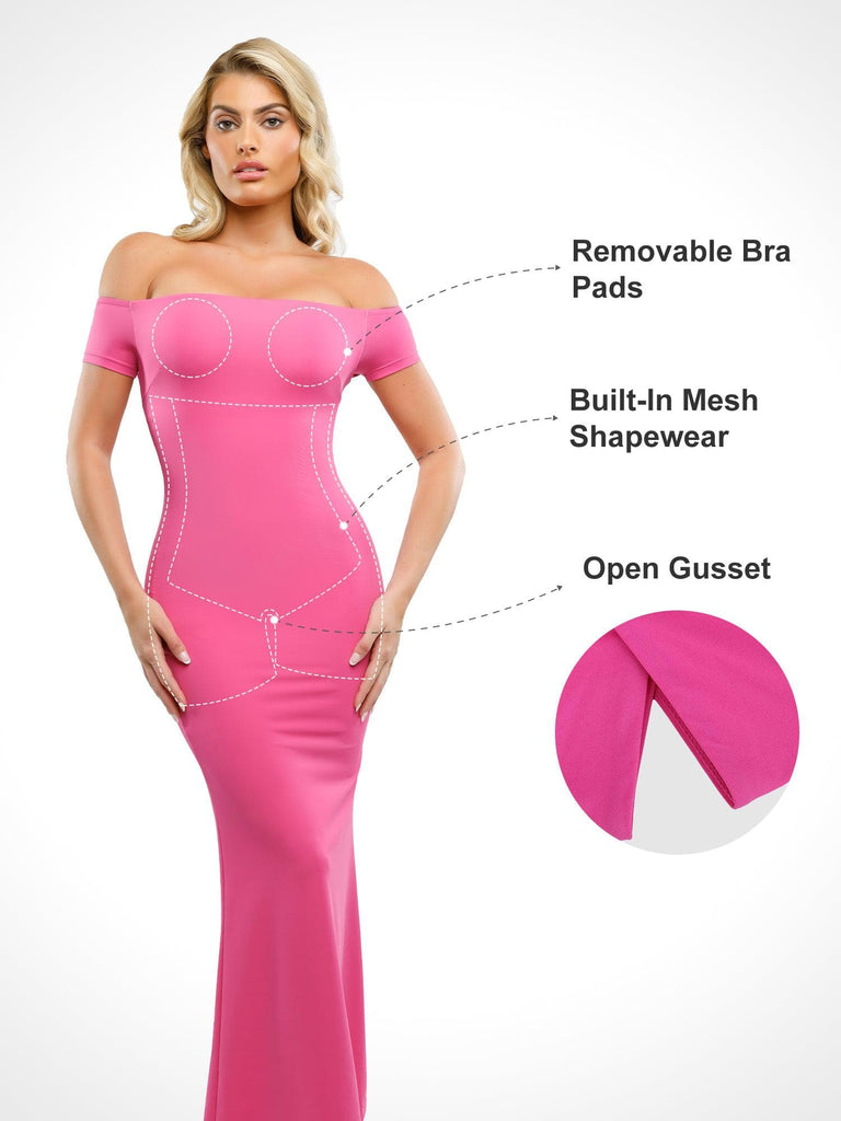 Popilush Built-In Shapewear Deep V-Neck Twist Split Maxi Dress