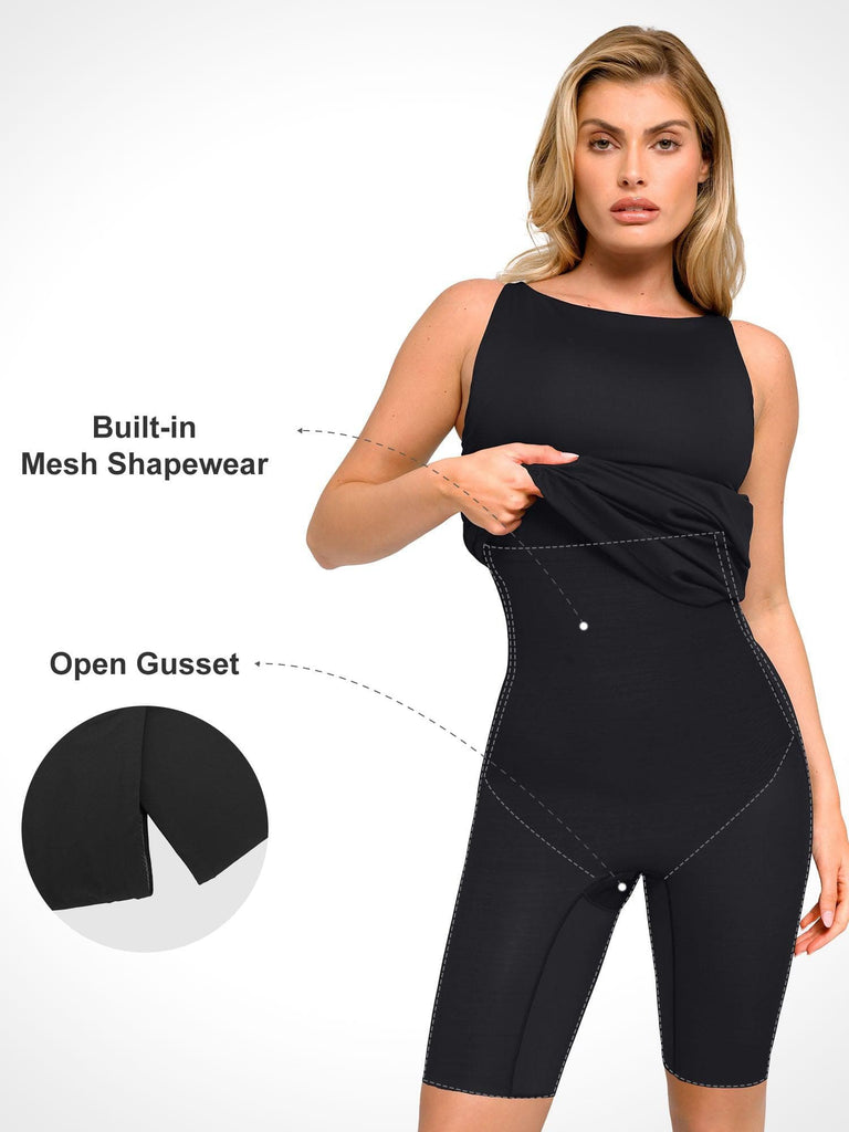 Popilush? Built-in Shapewear Ruched Sleeveless Midi Dress