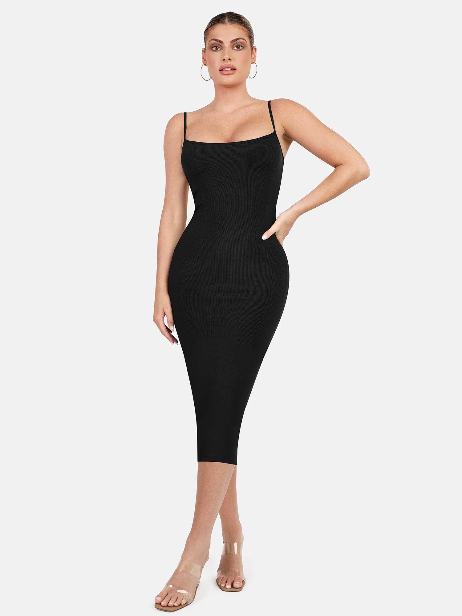 Popilush Bodycon Mini Shaper Split Summer Dress Built in Shapewear Bra 8 in  1 Slip Dress for Women Black : : Fashion