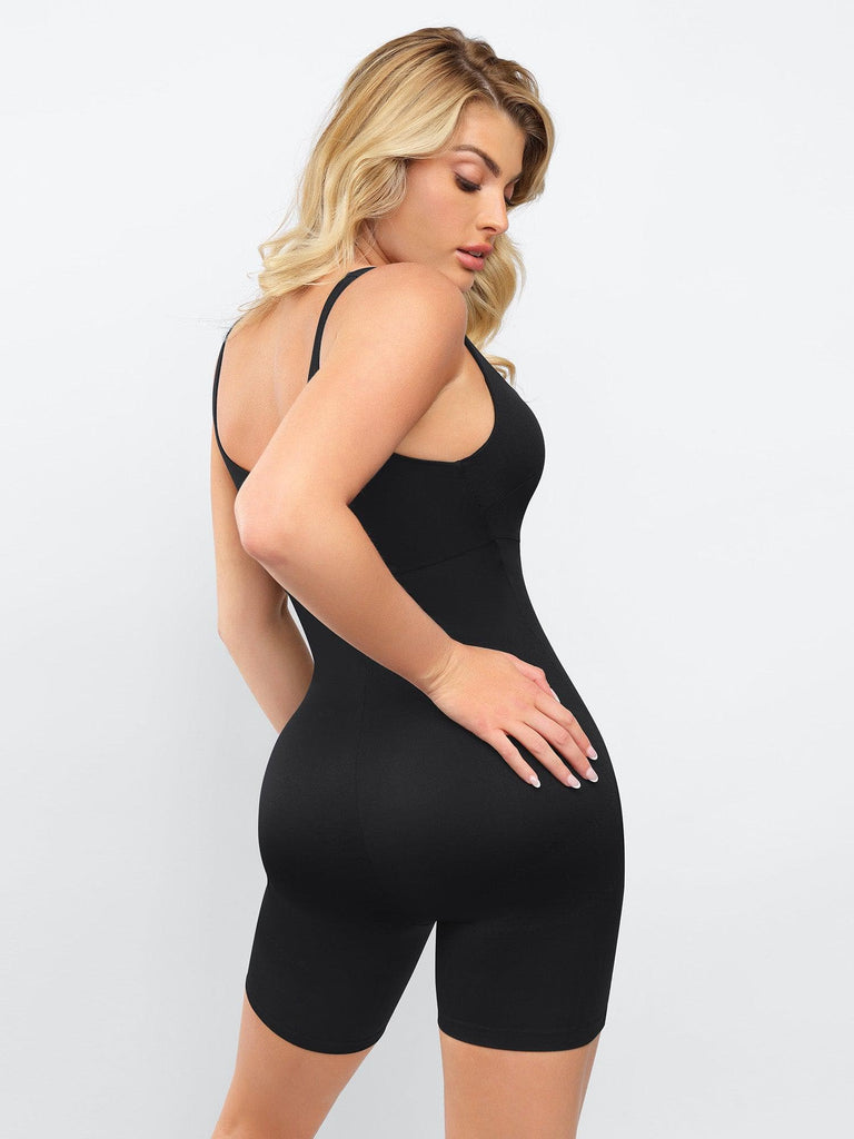 Popilush? Yoga Activewear Sports Jumpsuit Bulit-In Shapewear Sqaure-Neck Thigh Slimming Workout Romper