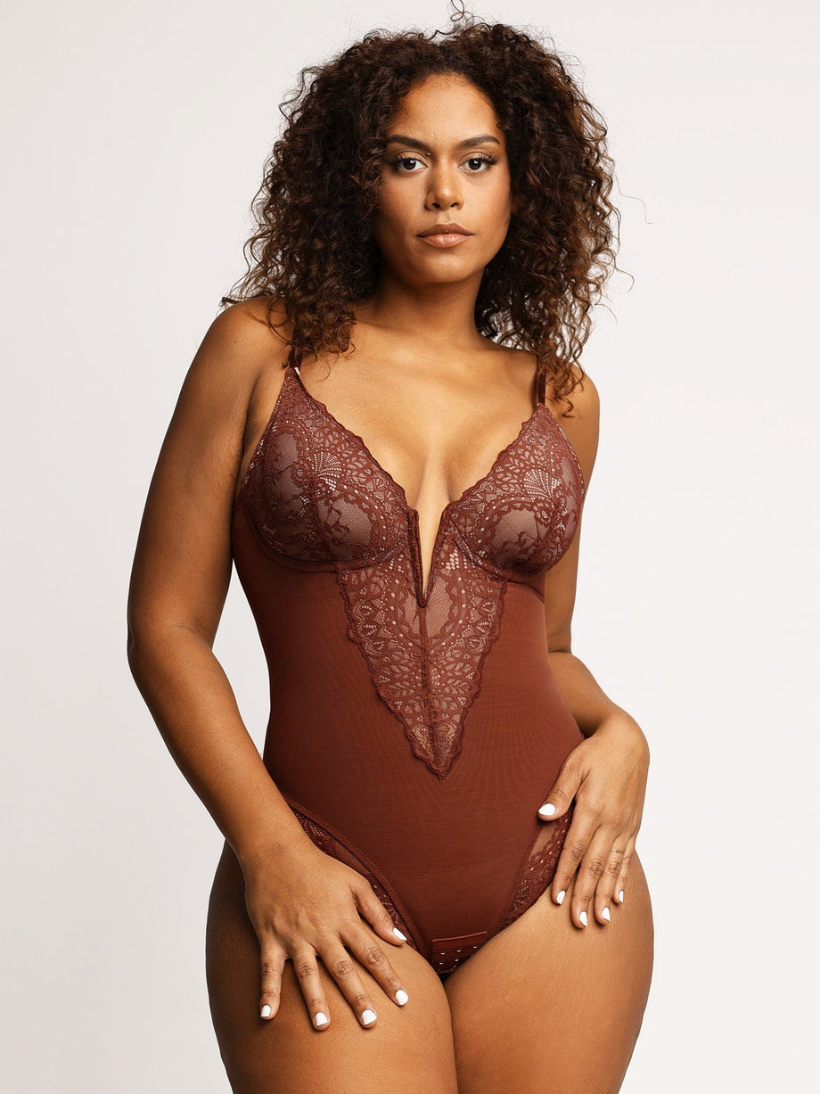 Lace Smooth Firm Control Thong Bodysuit