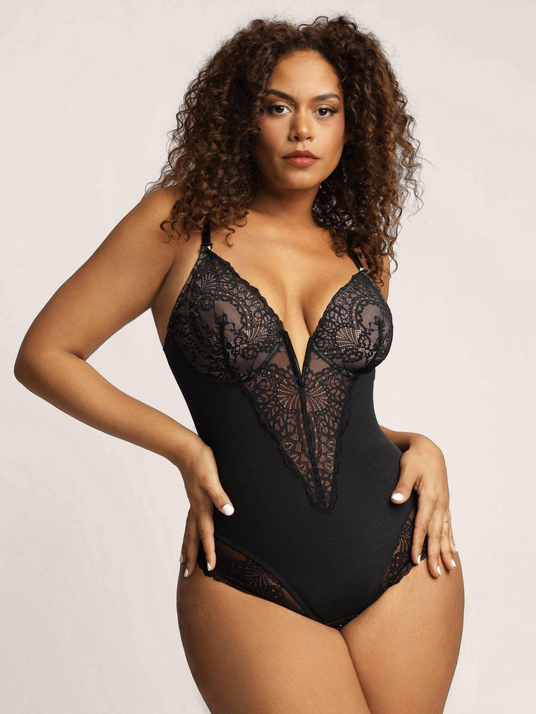 $26.9 Flash Sale / Deep-V Neck Lace Shapewear with Underwire