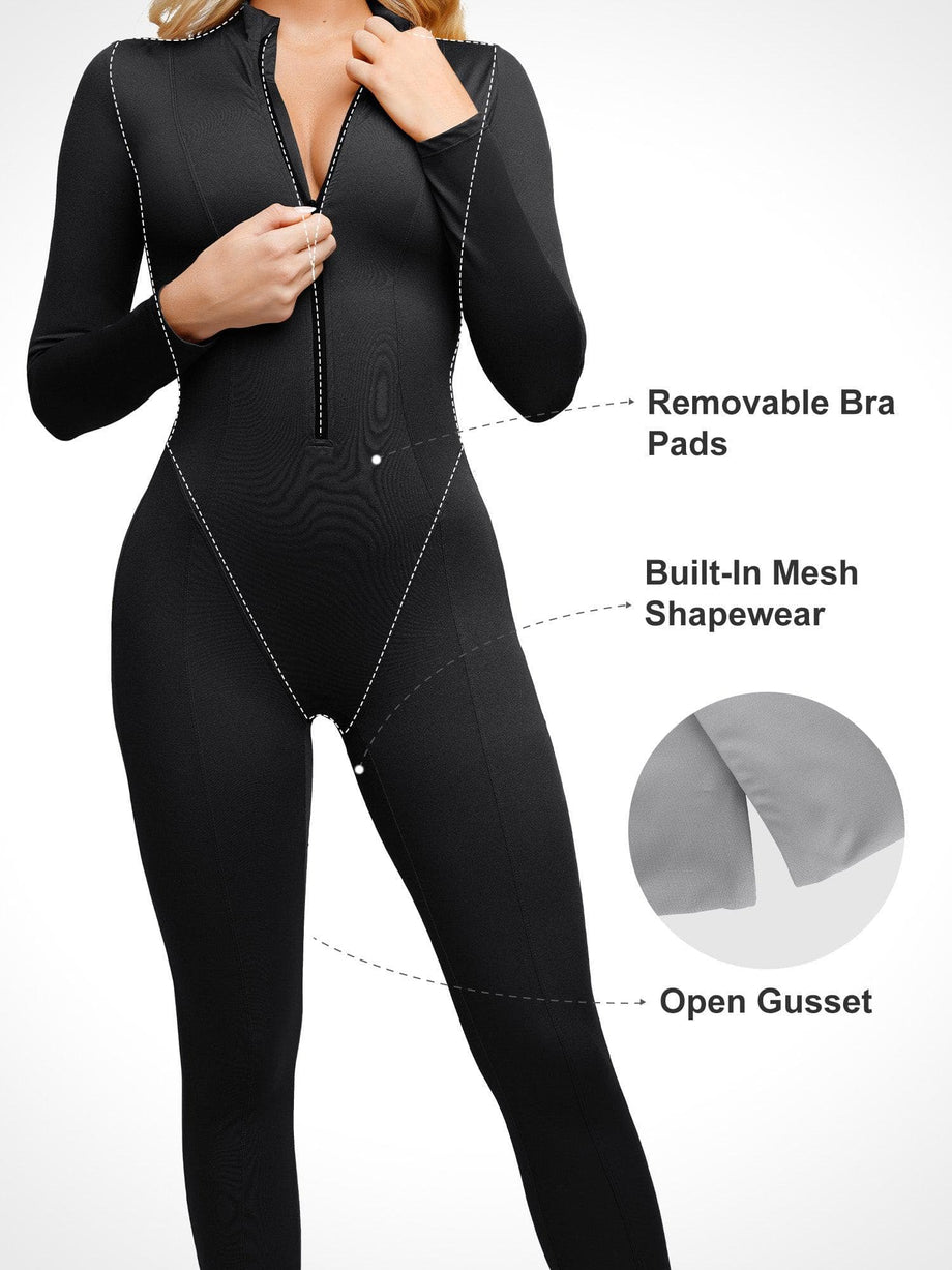 Long Sleeve Shapewear Zip Front Sport Jumpsuit – Popilush®CA