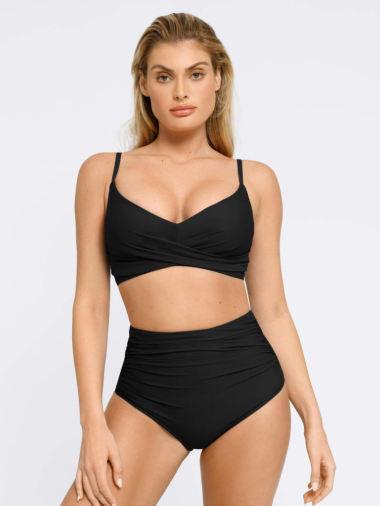 Popilush? Black / S Ruched Tankini Bikini Swimsuit Set