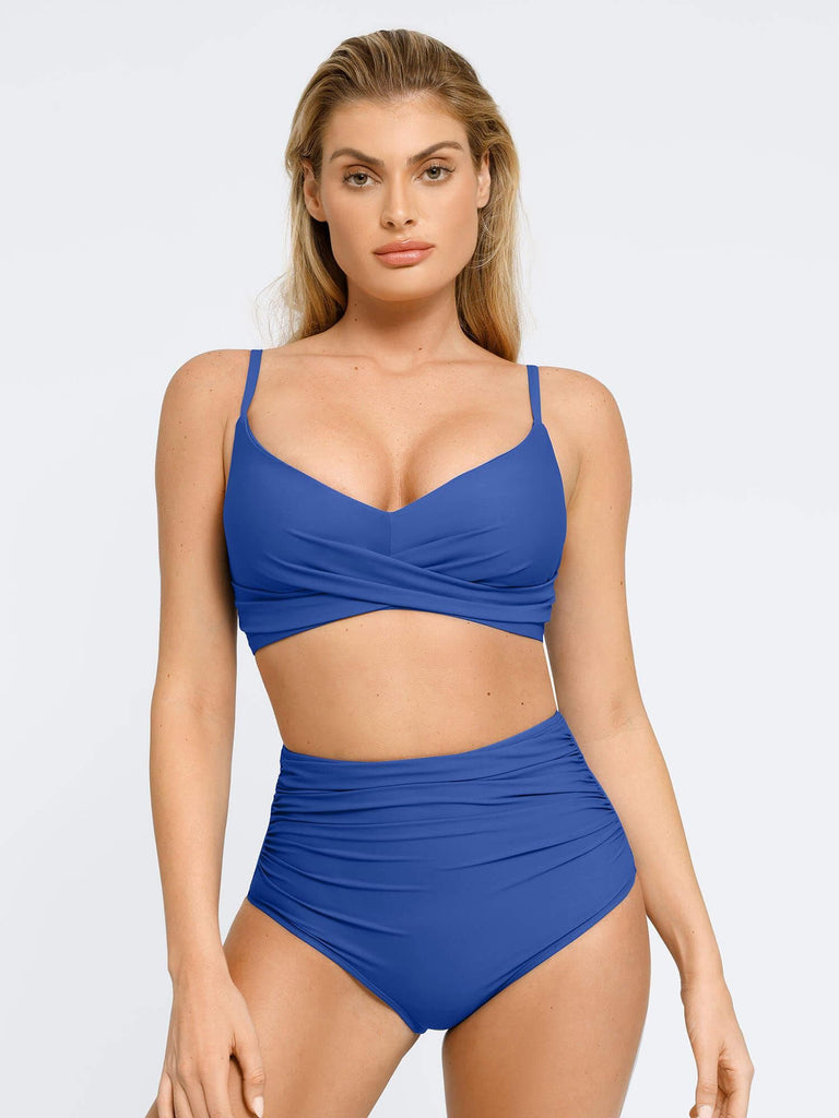 Popilush? Blue / S Ruched Tankini Bikini Swimsuit Set