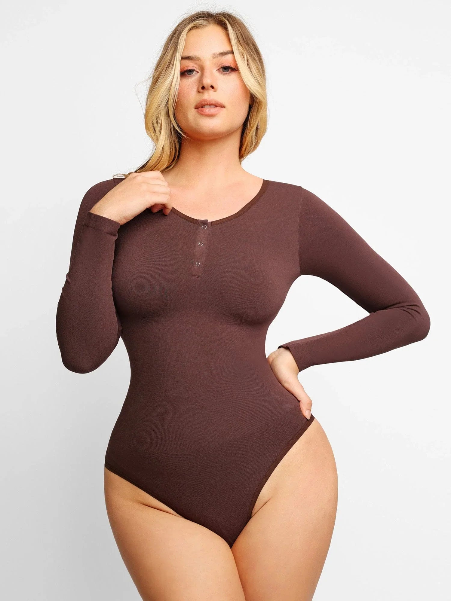 Shaping Bodysuit for Women Long-Sleeve Tummy Control Shapewear Ladies Round  Neck Casual Seamless Body Suits T-Shirts,Black-3XL