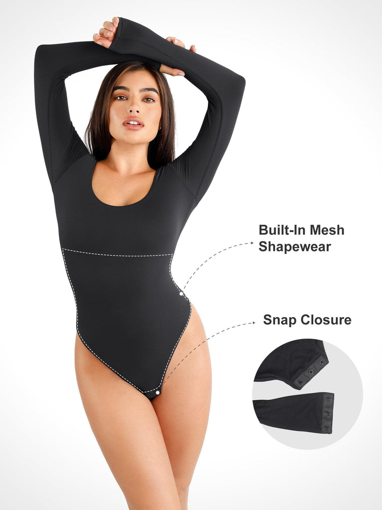 Soo slick Bodysuit for Women Fall clothes for women 2023 - Body Shaper Long  Sleeve Crew Neck Thong Body Shaping Tops, Black, XS/S : :  Fashion