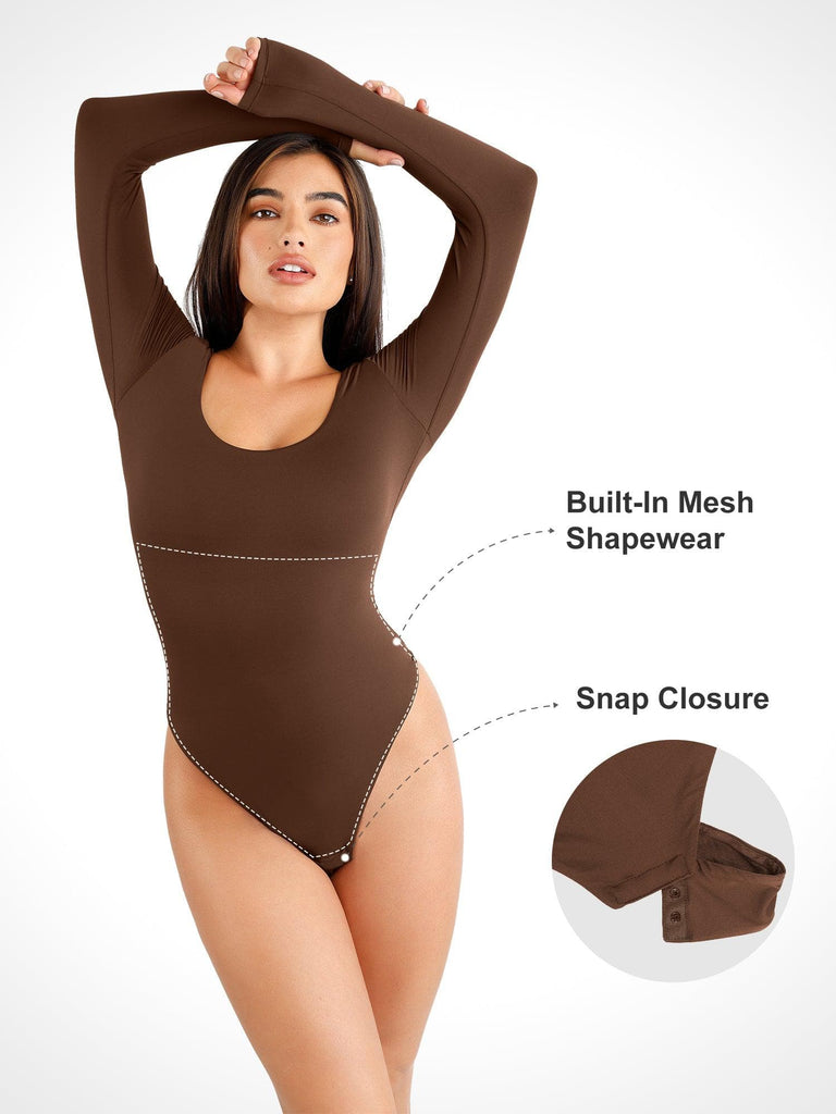 Popilush? Seamless Scoop-Neck Long-Sleeve Bodysuit