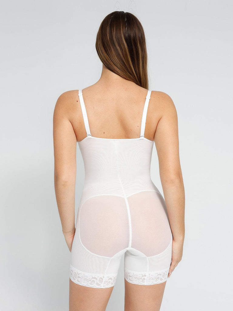 Popilush Sexy Lace Deep-V Neck Mid Thigh Bodysuit
