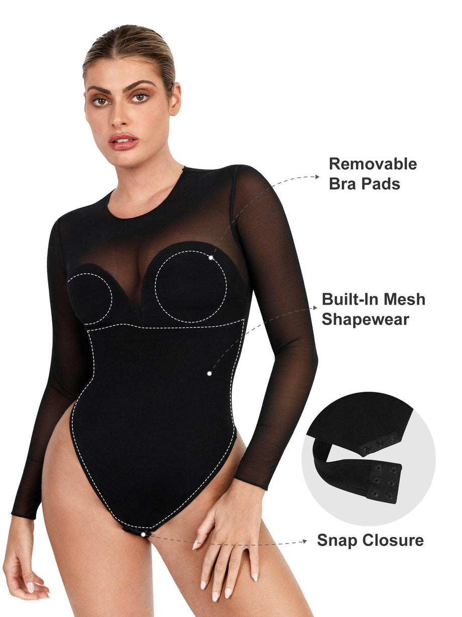 Popilush Shapewear Bodysuit For Women Tummy Control Long Sleeve Thong  Bodysuit With Built In Bra Fall Outfits For Women 2023 : :  Clothing