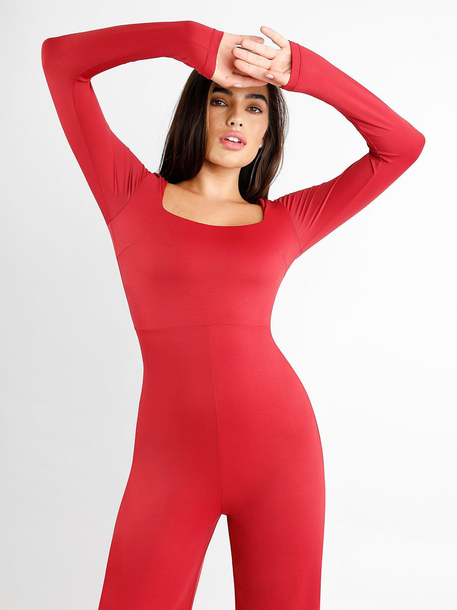 Hairwilly Bodysuit for Women Tops Square Neck Jumpsuit long sleeve Thong at   Women's Clothing store