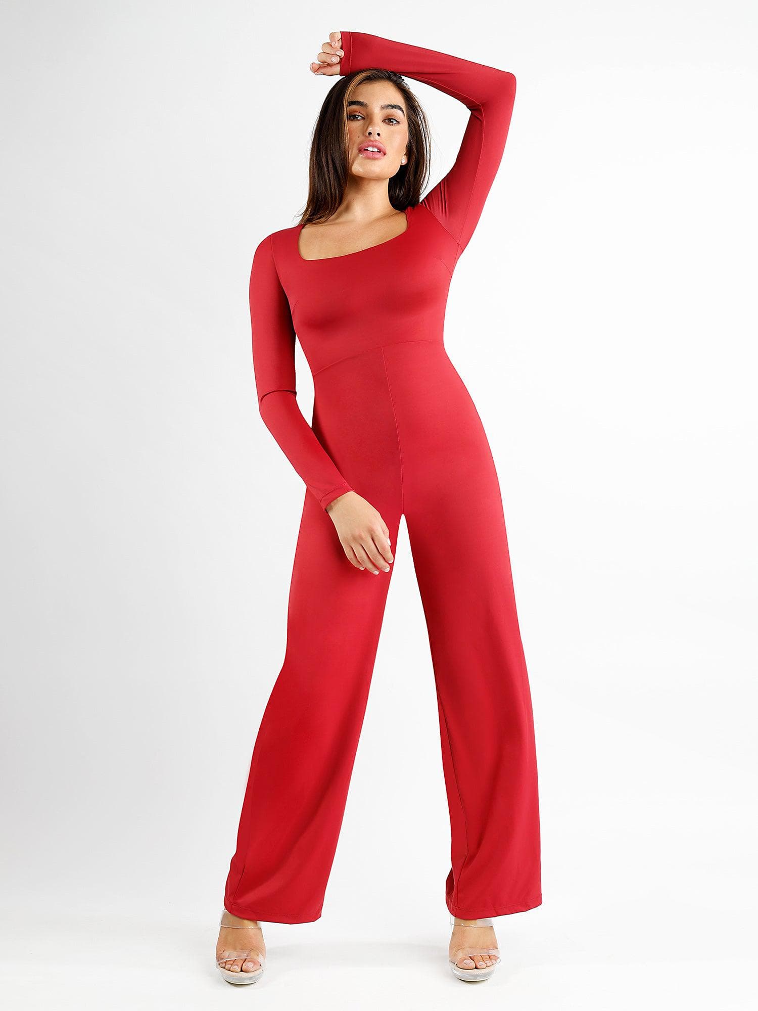Popilush Lace Shapewear Jumpsuit for Women Built In Shapewear Backless V  Neck Flare leggings Spaghetti Straps Wide Leg Romper : : Clothing